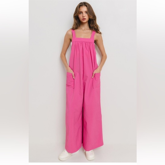 15 Boho Textured Tie Back Wide Leg Jumpsuit - Picture 2 of 6